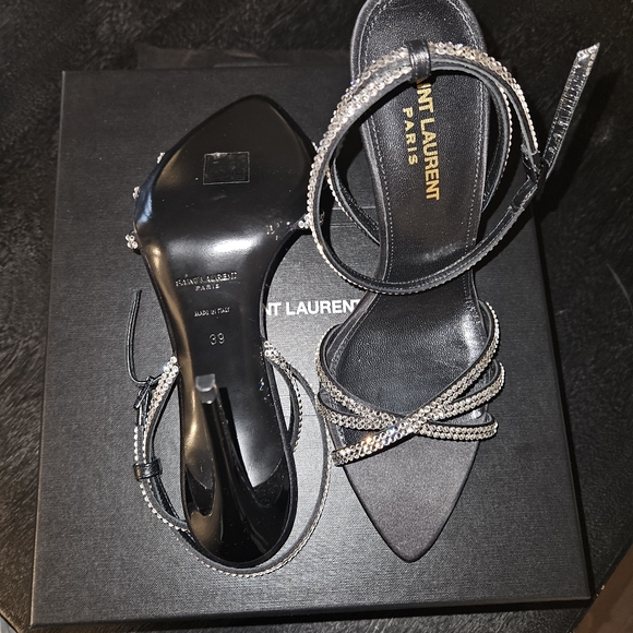 Saint Laurent Ava Strappy Sandals in Crepe Satin w/Rhinestones - NWT, size 39 - Picture 8 of 14